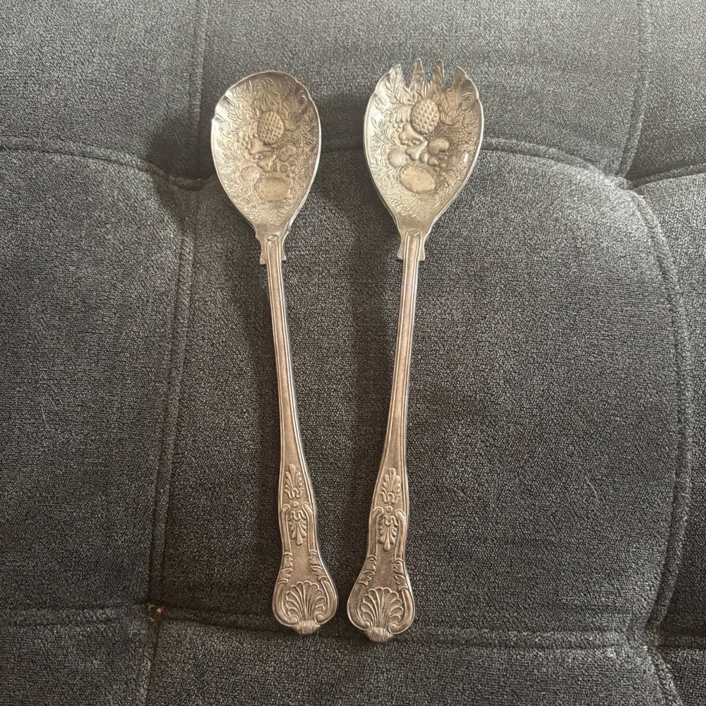 Vintage Silver Plated Made in  England Serving Salad Set Fork and Spoon 9”